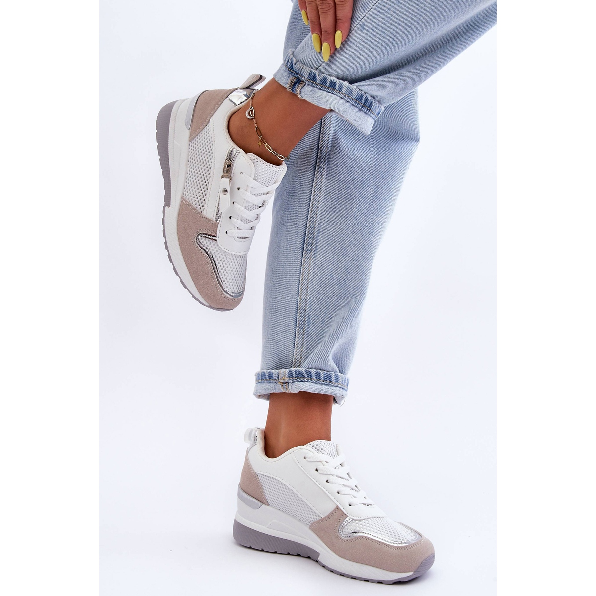 PG1 Baskets Compensées Femme Beige Et Blanc Sivan - KeeShoes