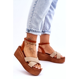 Sandales pour femmes en cuir pour les coins brun-beige 1