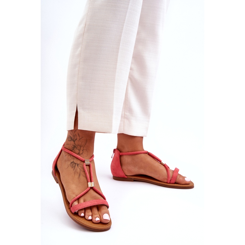 C'M Paris Sandales plates à glissière corail pour femmes rouge 4 C'M Paris Sandales plates à glissière corail pour femmes rouge 4