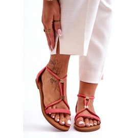 C'M Paris Sandales plates à glissière corail pour femmes rouge 3 C'M Paris Sandales plates à glissière corail pour femmes rouge 3