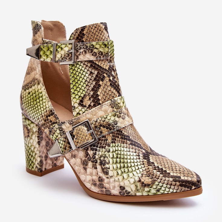 Bottes à la mode sur un talon avec des découpes Suelo beige-vert 1