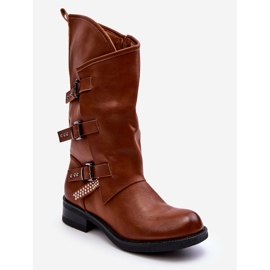 Bottes plates à talons hauts pour femmes en cuir marron Nyreo brun 1