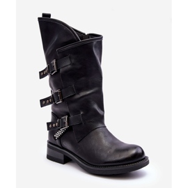 Bottes plates à talons hauts en cuir pour femmes Noir Nyreo 2
