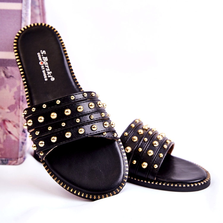 S.Barski Chaussons Femme En Cuir Avec Ornement Noir le noir 2