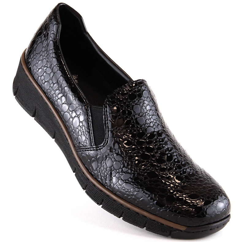 Chaussures confortables laquées pour femmes step-black Rieker 53766-45 noir 1