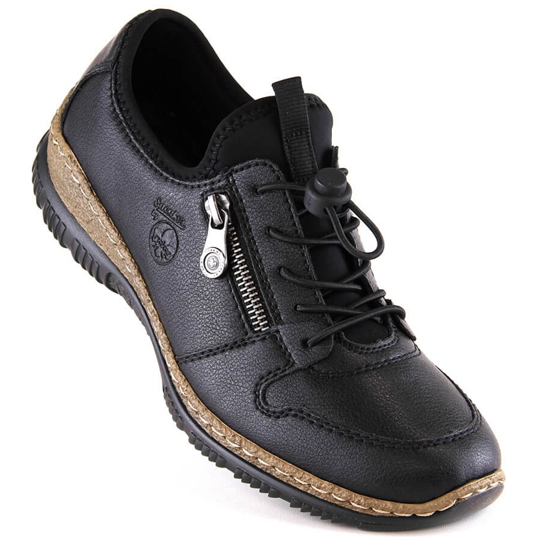 Mocassins femme en cuir noir Rieker N32G0-00 1