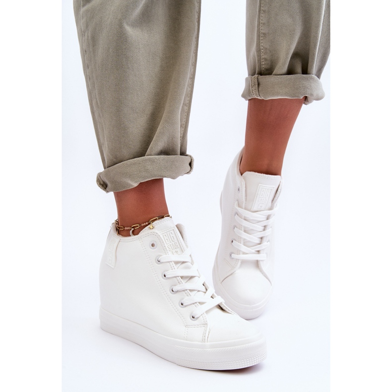 Baskets compensées Big Star en cuir pour femme MM274002 Blanc 1