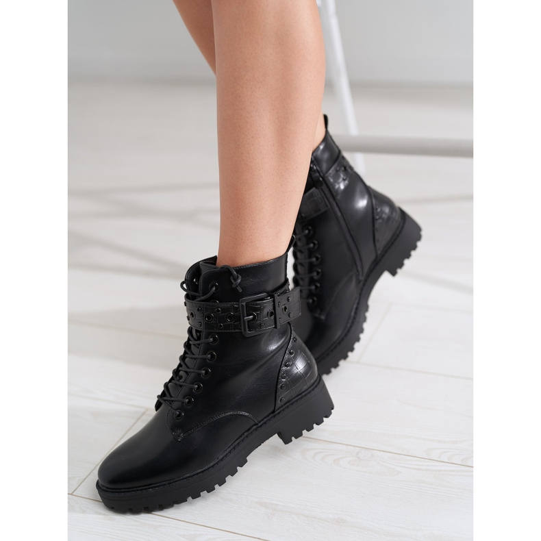 Travailleurs à talons plats Shelovet pour femmes noir 1