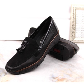 Chaussures compensées en cuir noir pour femmes Rieker 53771 1