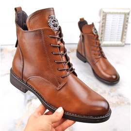 Bottines marron à lacets et fermeture éclair pour femme Potocki SZ12179 brun 1