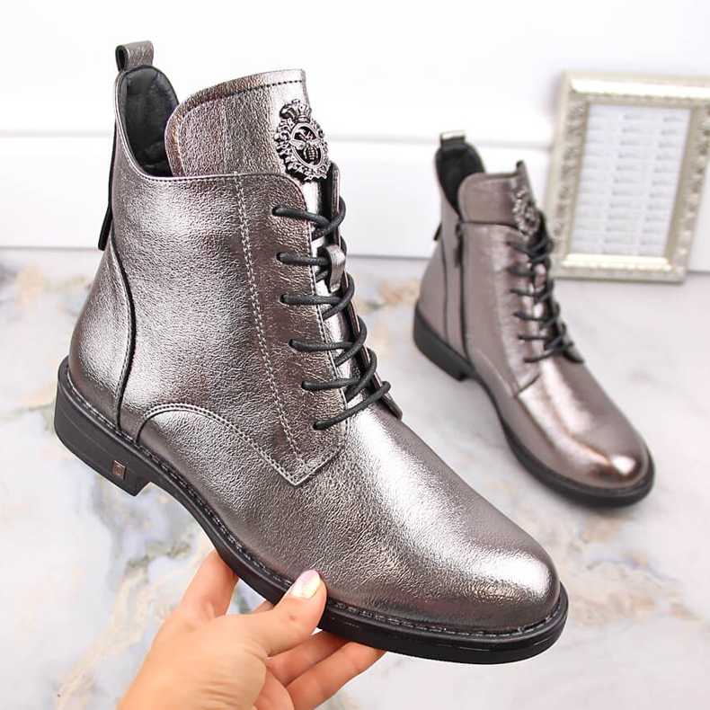 Bottes à lacets et à glissière pour femmes en étain Potocki SZ12179 argent 1