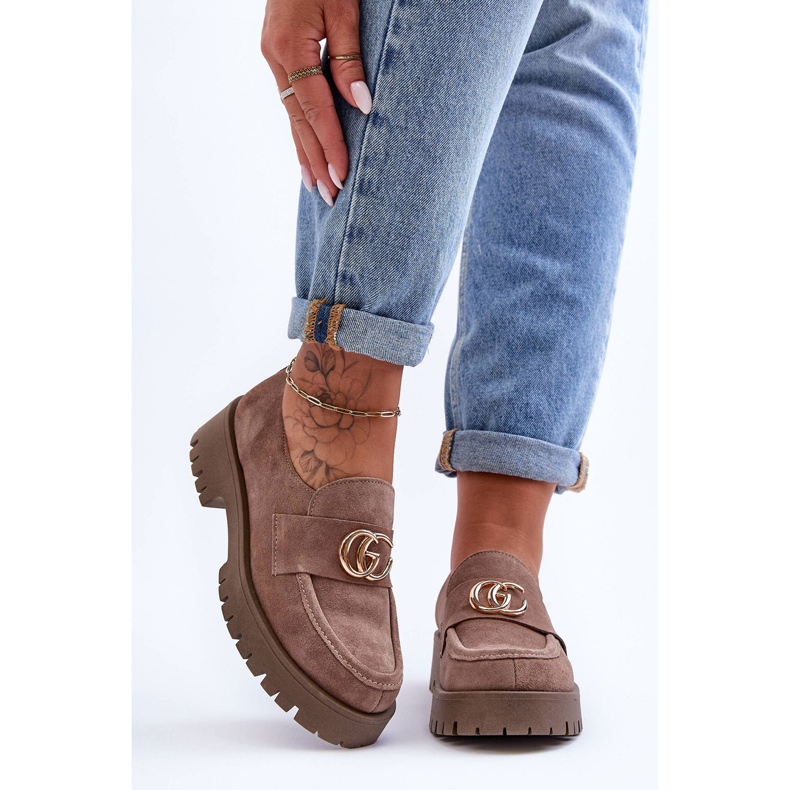 Laura Messi Chaussures Femme En Daim Avec Décoration Beige Foncé Rosefalls 2