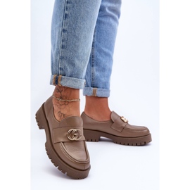 Laura Messi Chaussures En Cuir Pour Femmes Avec Décoration Beige Foncé Rosefalls 1