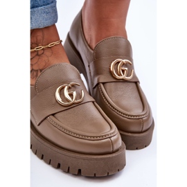 Laura Messi Chaussures En Cuir Pour Femmes Avec Décoration Beige Foncé Rosefalls 2