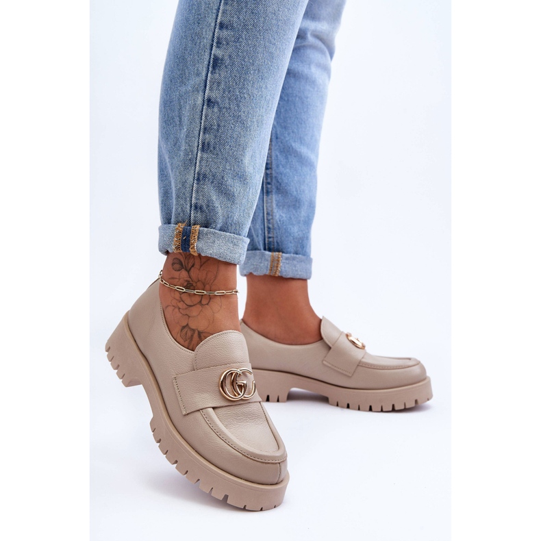 Laura Messi Chaussures en cuir pour femmes avec décoration en chute de rose beige 1