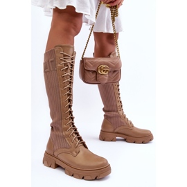 PS1 Bottines Chaussettes Plates Beige Foncé Itona 4