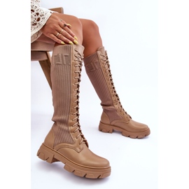 PS1 Bottines Chaussettes Plates Beige Foncé Itona 5