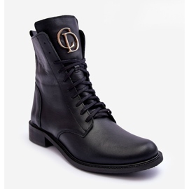 Bottes En Cuir À Lacets Avec Décoration Noir Nicole 2750 1