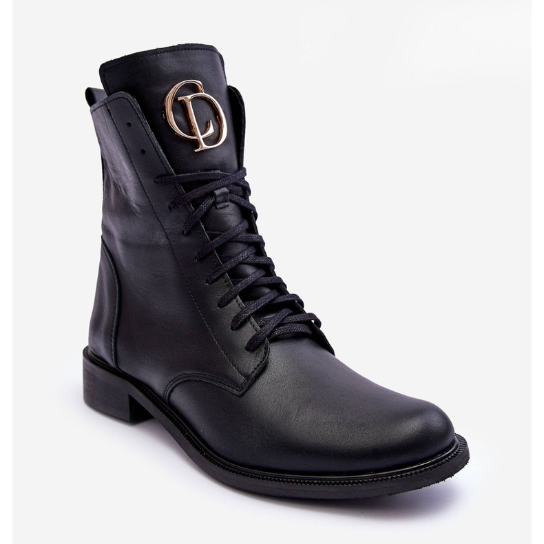 Bottes En Cuir À Lacets Avec Décoration Noir Nicole 2750 1