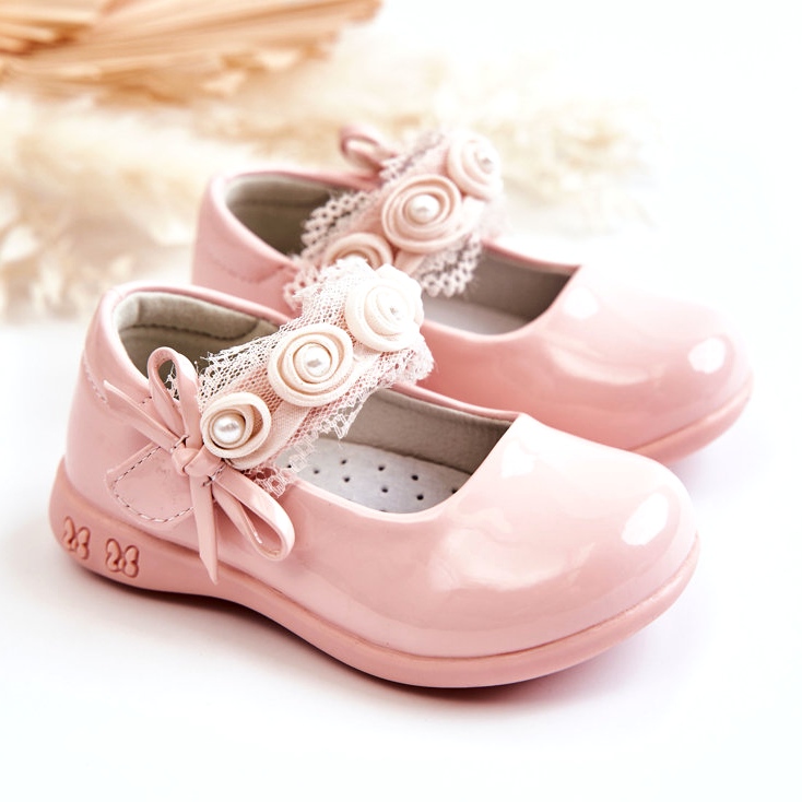 Ballerines Velcro pour enfants avec dentelle, rose 3