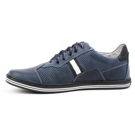 Polbut Chaussures décontractées en cuir pour hommes 1801P bleu marine avec blanc 1