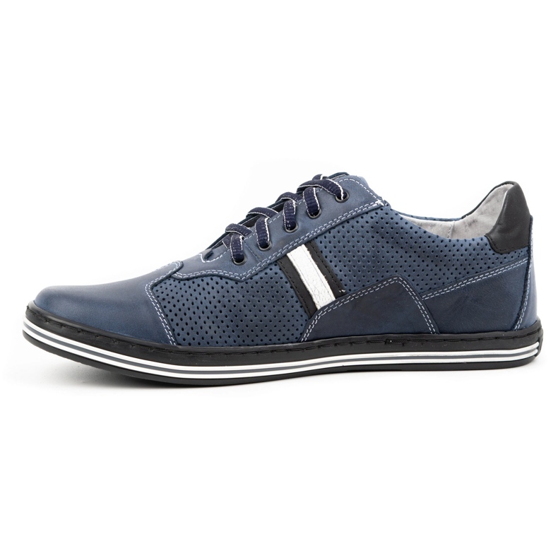 Polbut Chaussures décontractées en cuir pour hommes 1801P bleu marine avec blanc 1