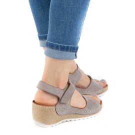 WASAK Sandales confortables en cuir pour femmes 0474W gris 1