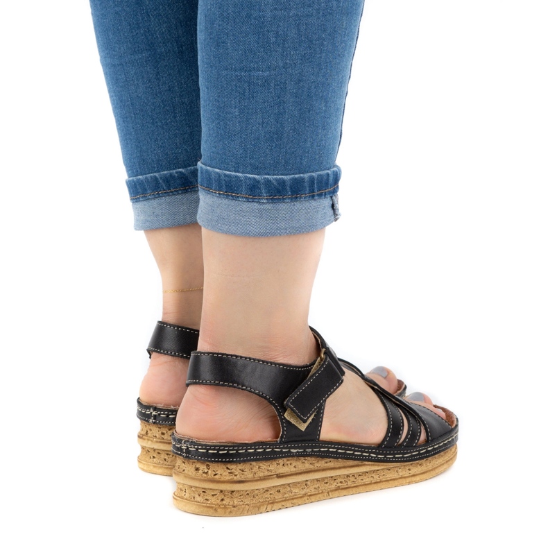 WASAK Sandales confortables en cuir pour femmes 0658W noir 1