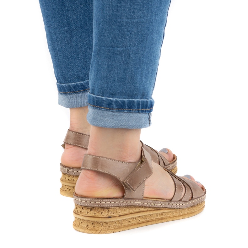 WASAK Sandales confortables en cuir pour femmes 0658W marron beige 1