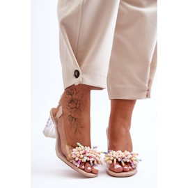 Sandales à la mode décorées sur talon beige S.Barski MR1037-23 2