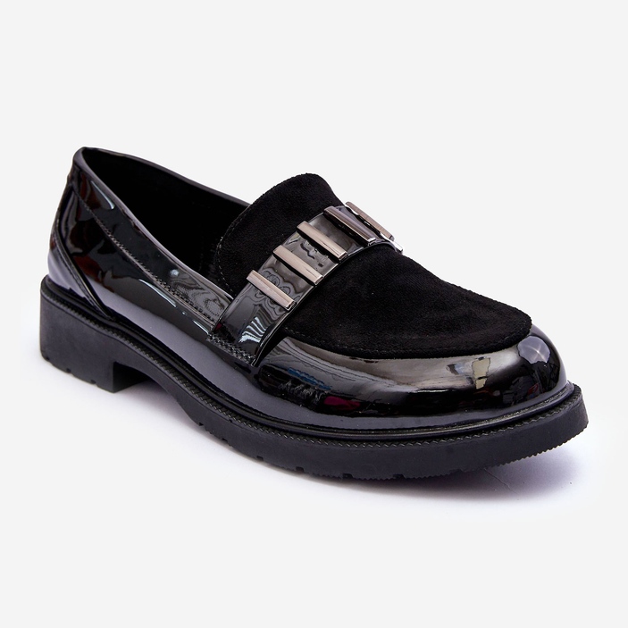 Mocassins Laqués Avec Décoration Noir S.Barski HY317 1