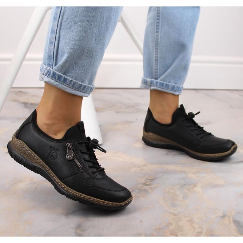 Chaussures à enfiler en cuir Rieker W RKR609 noir le noir 2