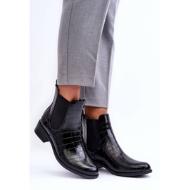 Boots Cuir Chelsea Boots Motif Animal Noir Daina le noir 1