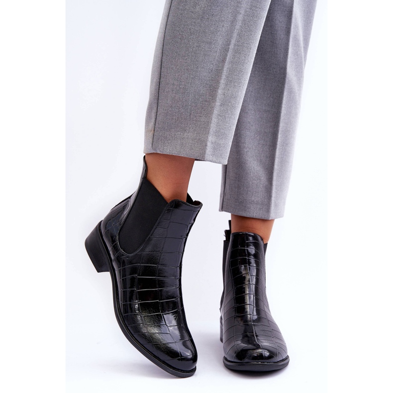 Boots Cuir Chelsea Boots Motif Animal Noir Daina le noir 2