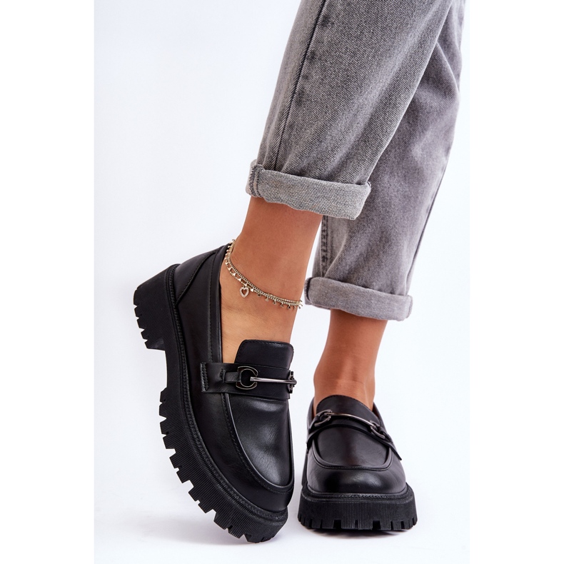 PE1 Mocassins plateforme en cuir pour femme Noir Detes le noir 1