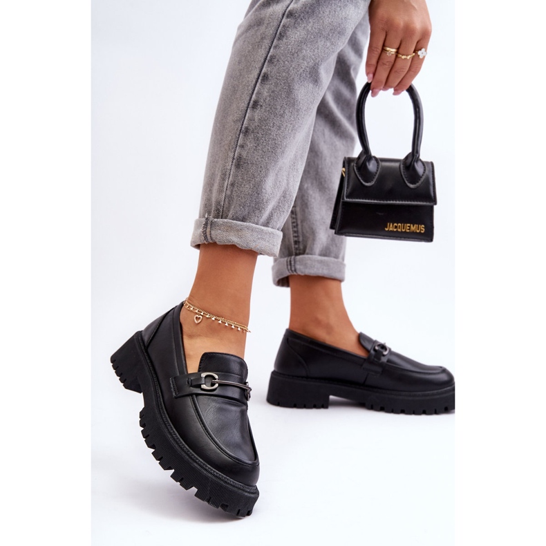 PE1 Mocassins plateforme en cuir pour femme Noir Detes le noir 2