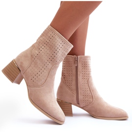 Boots Talon Ajouré Daim Perles Beiges 8