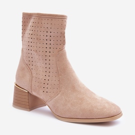 Boots Talon Ajouré Daim Perles Beiges 1