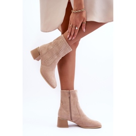 Boots Talon Ajouré Daim Perles Beiges 3