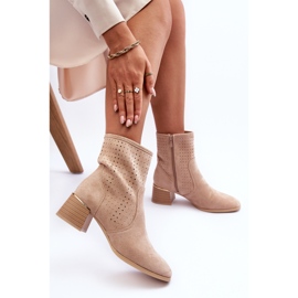 Boots Talon Ajouré Daim Perles Beiges 7