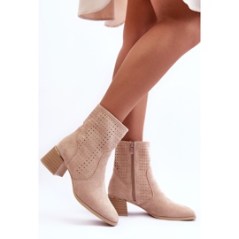 Boots Talon Ajouré Daim Perles Beiges 2