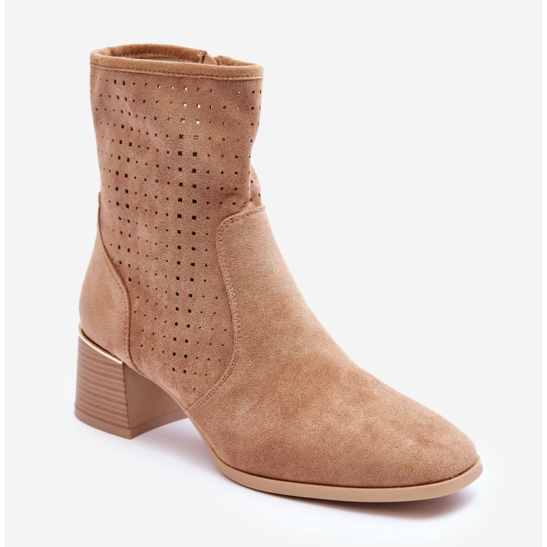 PG1 Boots Talon Ajouré Daim Perles Beige Foncé 1