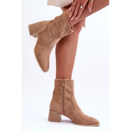 PG1 Boots Talon Ajouré Daim Perles Beige Foncé 4
