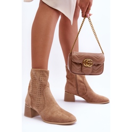 PG1 Boots Talon Ajouré Daim Perles Beige Foncé 6