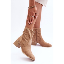 PG1 Boots Talon Ajouré Daim Perles Beige Foncé 3