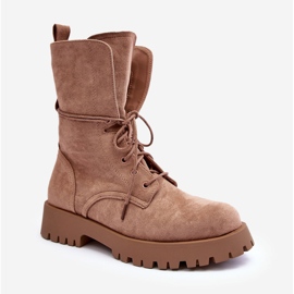 Bottes Worker Suede Talon Plat Beige Jence 1