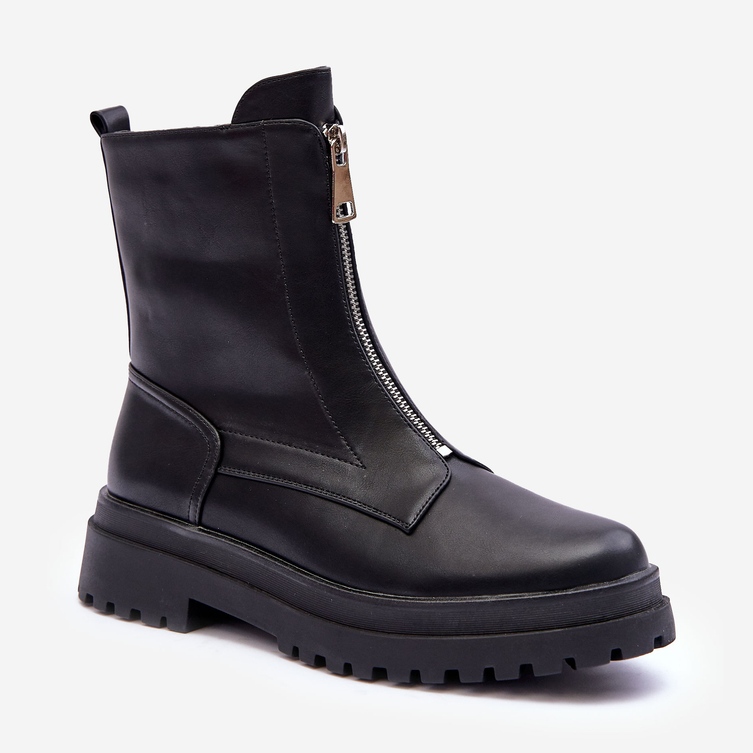 Bottes zippées en cuir pour femmes Noir Chlorike le noir 1