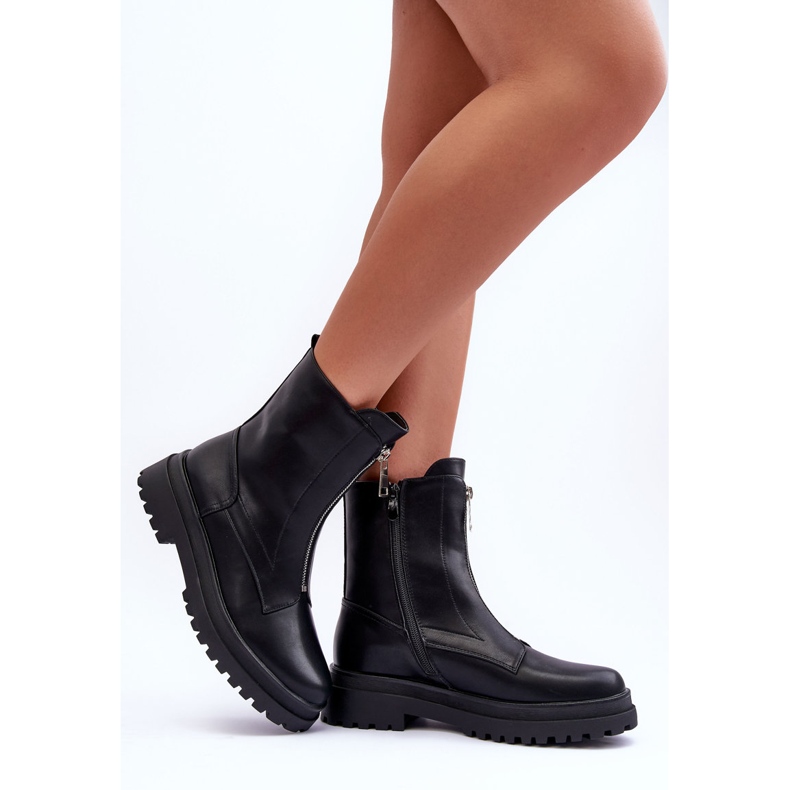 Bottes zippées en cuir pour femmes Noir Chlorike le noir 2