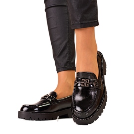Mocassins femme laqués sur semelle épaisse Shelovet noir 1