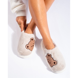Chaussons femme beiges avec un ours en peluche Shelovet 2 Chaussons femme beiges avec un ours en peluche Shelovet 2